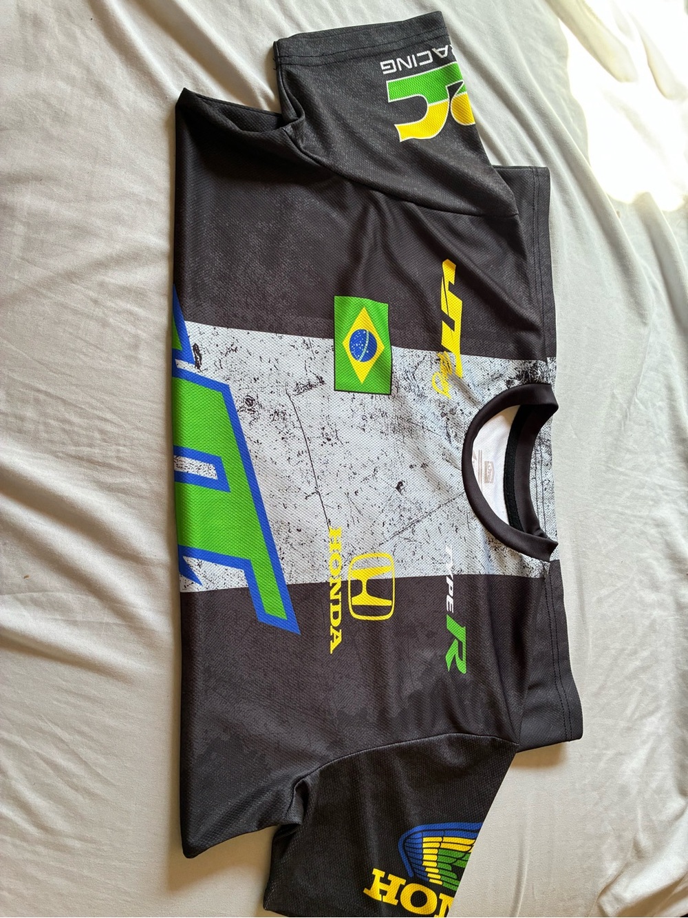Honda Men's Racing Jersey in Black with Green and Yellow Accents